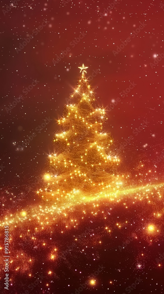 A Christmas tree with a star on top is surrounded by a blurry background A Christmas tree with a star on top is surrounded by a blurry background