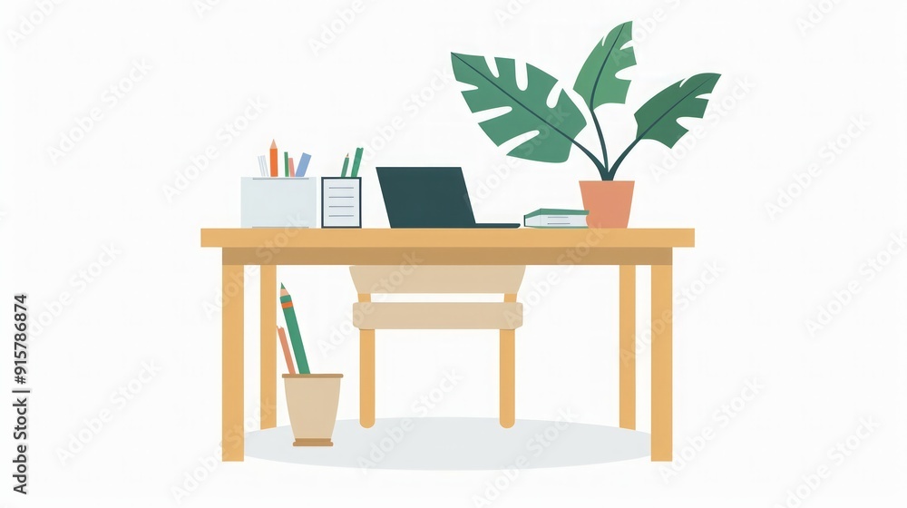 Minimalist Home Office Desk Setup with Laptop and Plant Minimalist Home Office Desk Setup with Laptop and Plant