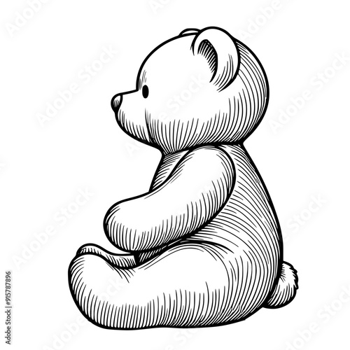 Teddy bear sitting drawing illustration