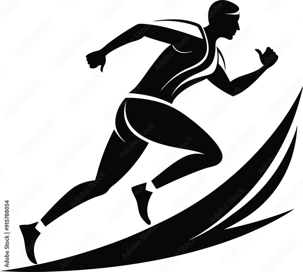 Silhouette vector logo of an athletic runner in motion, simple shapes and lines, white background Silhouette vector logo of an athletic runner in motion, simple shapes and lines, white background
