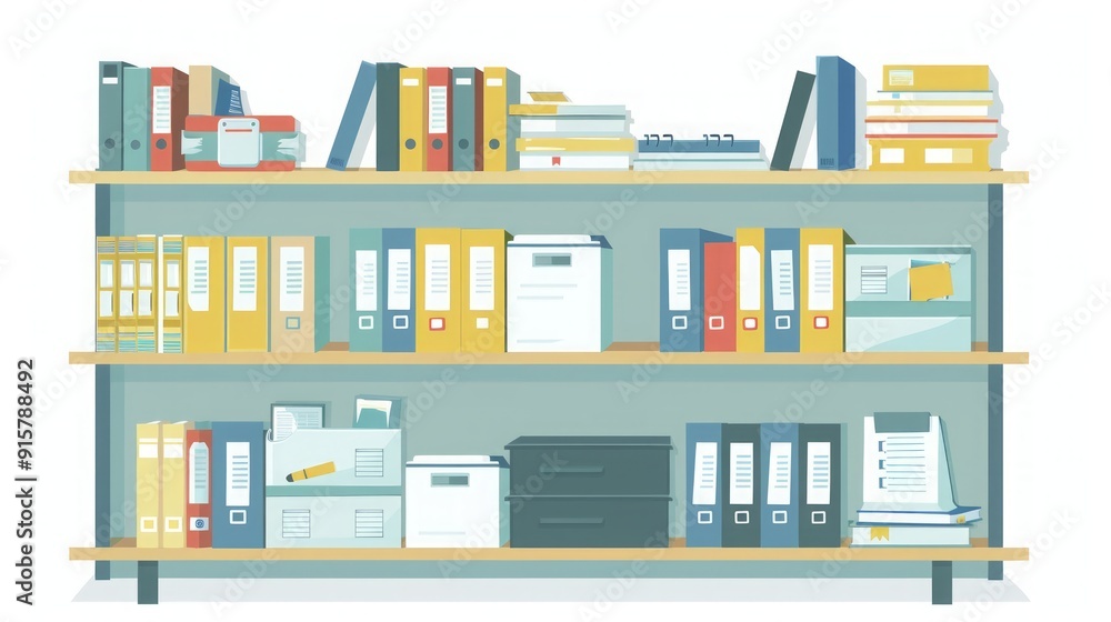 Organized Office Shelf with Folders and Files Organized Office Shelf with Folders and Files