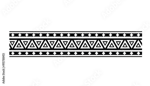 Polynesian tattoo design tribal border. Tribal design ethnic ornament maori band. Samoan Tattoo ribbon sleeve bracelet. Fabric seamless isolated hawaiian armband pattern on white background.