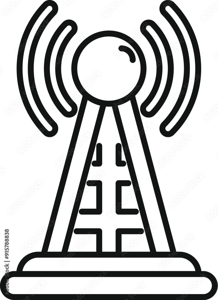 Simple line icon representing a telecommunication tower transmitting radio waves Simple line icon representing a telecommunication tower transmitting radio waves