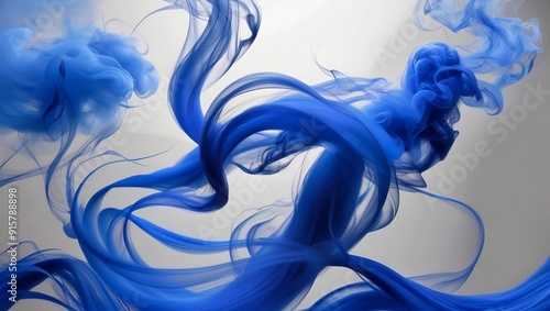 Blue abstract smoke waves on a transparent background'