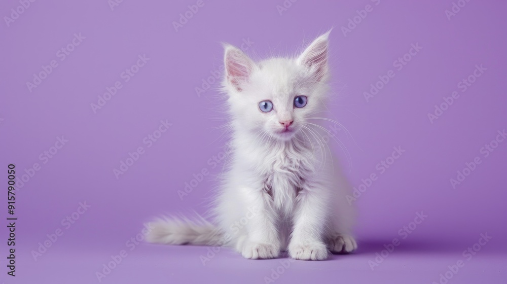 Fototapeta premium Adorable White Kitten with Blue Eyes