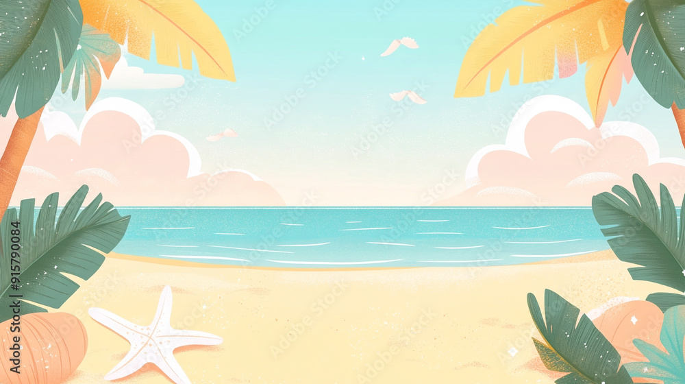 Cartoon simple beach background in summer Cartoon simple beach background in summer