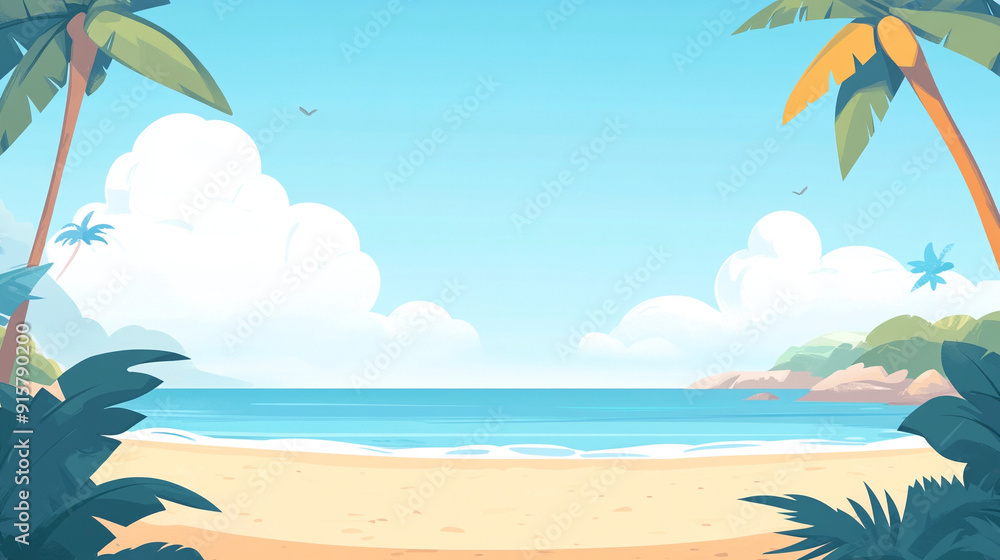 Cartoon simple beach background in summer Cartoon simple beach background in summer