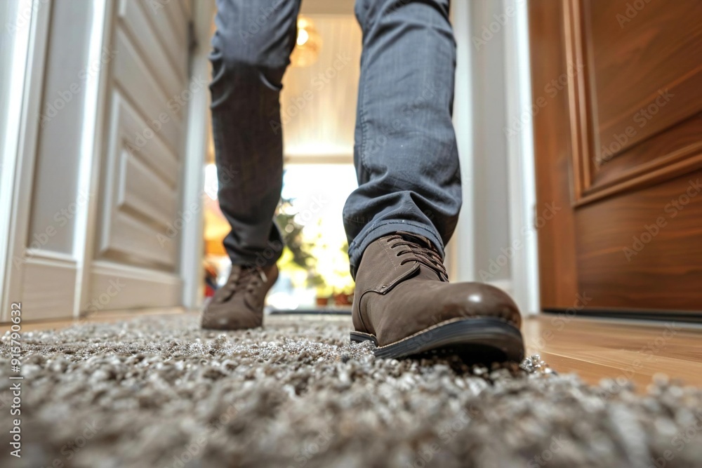 Beautiful low section of a man's legs stumbling with a carpet at home. Beautiful low section of a man's legs stumbling with a carpet at home.