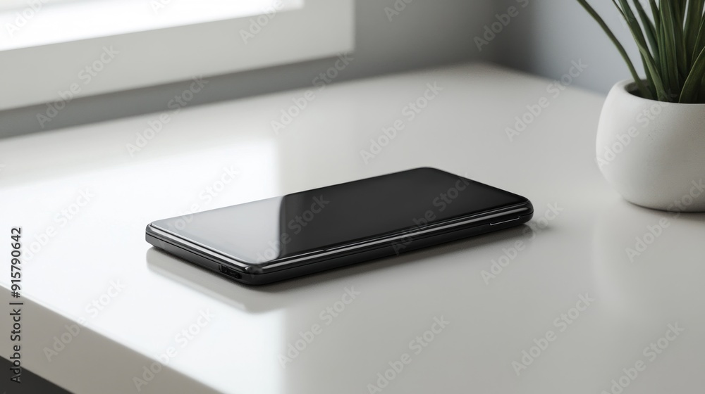 Black Smartphone on White Table Black Smartphone on White Table