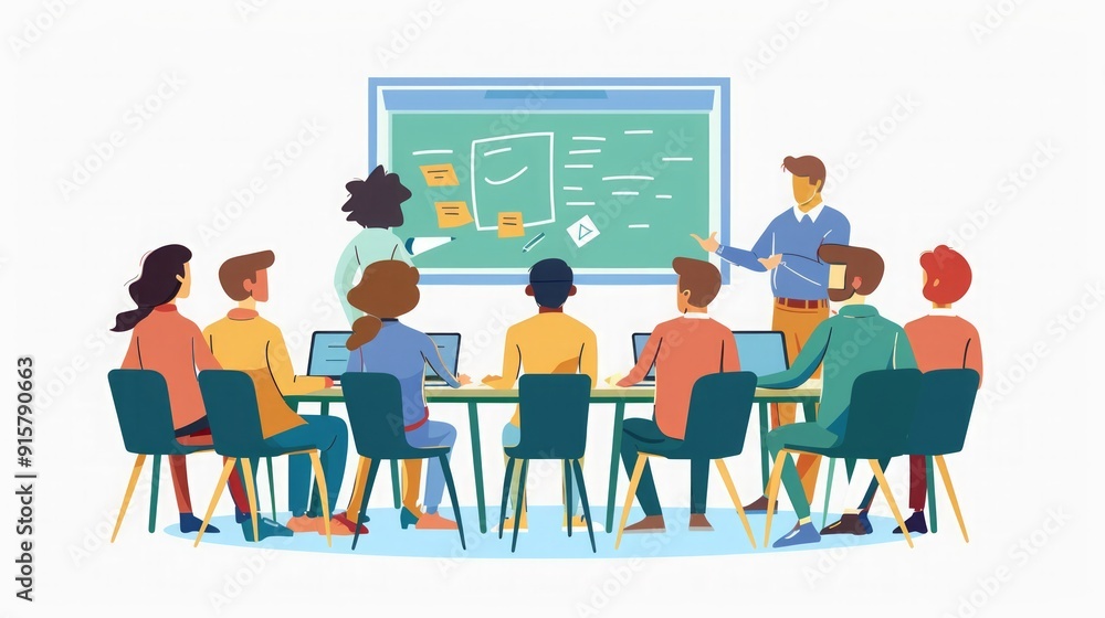 Teamwork and Collaboration: A Business Meeting Illustration Teamwork and Collaboration: A Business Meeting Illustration