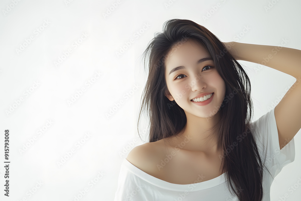 Beautiful young asian woman with clean fresh skin on white background. Face care, Facial treatment concept Beautiful young asian woman with clean fresh skin on white background. Face care, Facial treatment concept