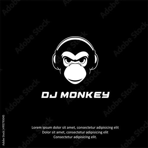 Monkey with headphones vintage vector