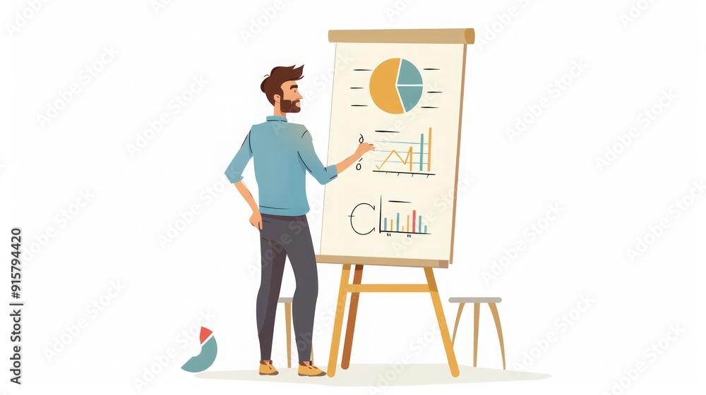 Businessman Presenting Charts and Graphs on Whiteboard