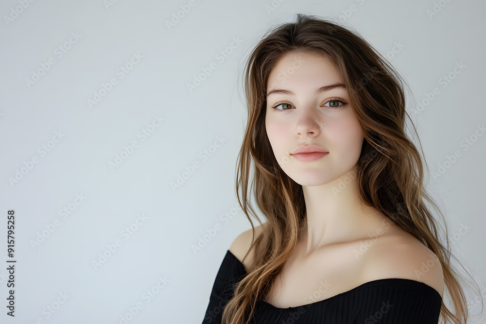 Beautiful young European woman with clean fresh skin on white background. Face care, Facial treatment concept Beautiful young European woman with clean fresh skin on white background. Face care, Facial treatment concept