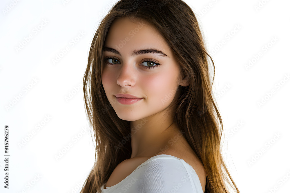 Beautiful young European woman with clean fresh skin on white background. Face care, Facial treatment concept Beautiful young European woman with clean fresh skin on white background. Face care, Facial treatment concept