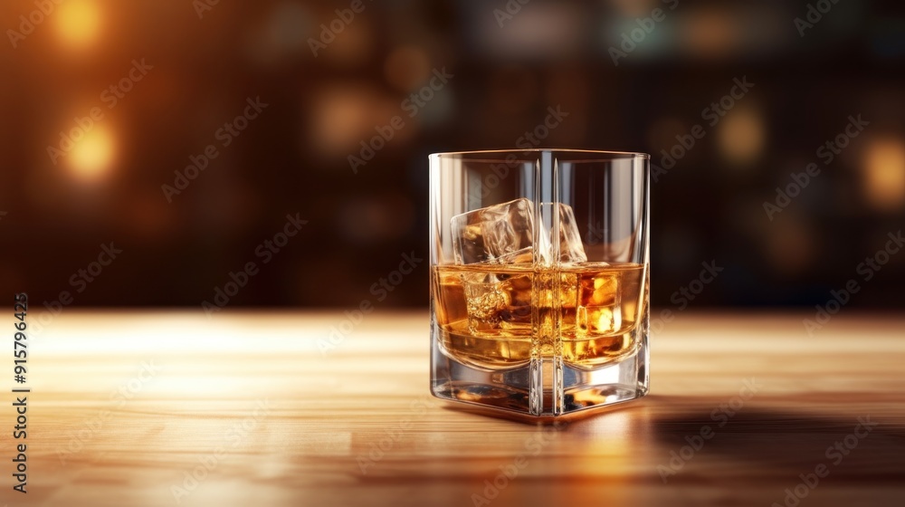 Whiskey on the Rocks: A Single Glass of Whiskey with Ice Whiskey on the Rocks: A Single Glass of Whiskey with Ice
