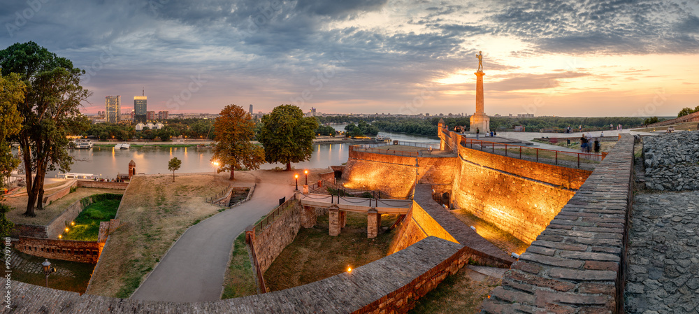 Kalemegdan Fortress and Victor Monument, Belgrade, Serbia by night