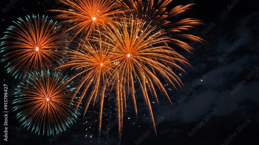 Obraz premium orange fireworks on a dark sky for background
