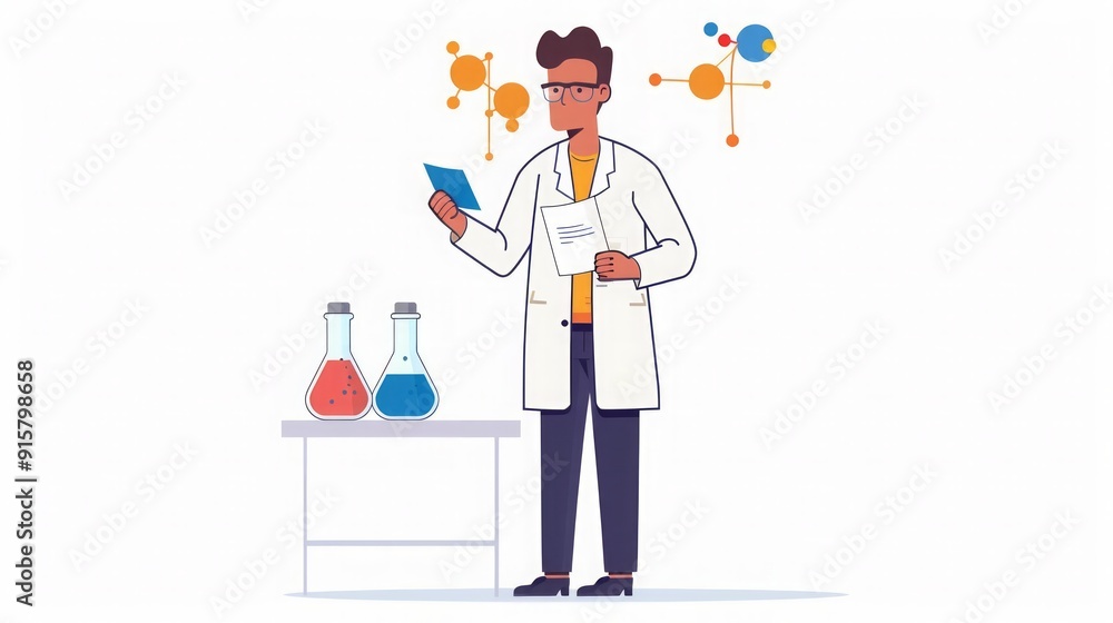 Scientist Working in a Laboratory with Chemical Flasks Scientist Working in a Laboratory with Chemical Flasks