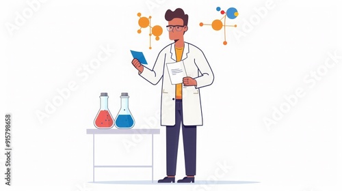 Scientist Working in a Laboratory with Chemical Flasks