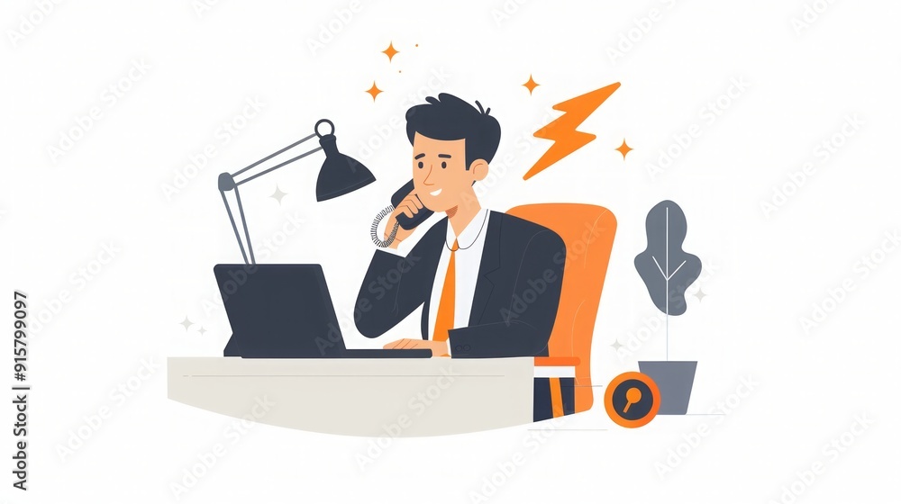 Businessman Working On Laptop And Talking On Phone Businessman Working On Laptop And Talking On Phone
