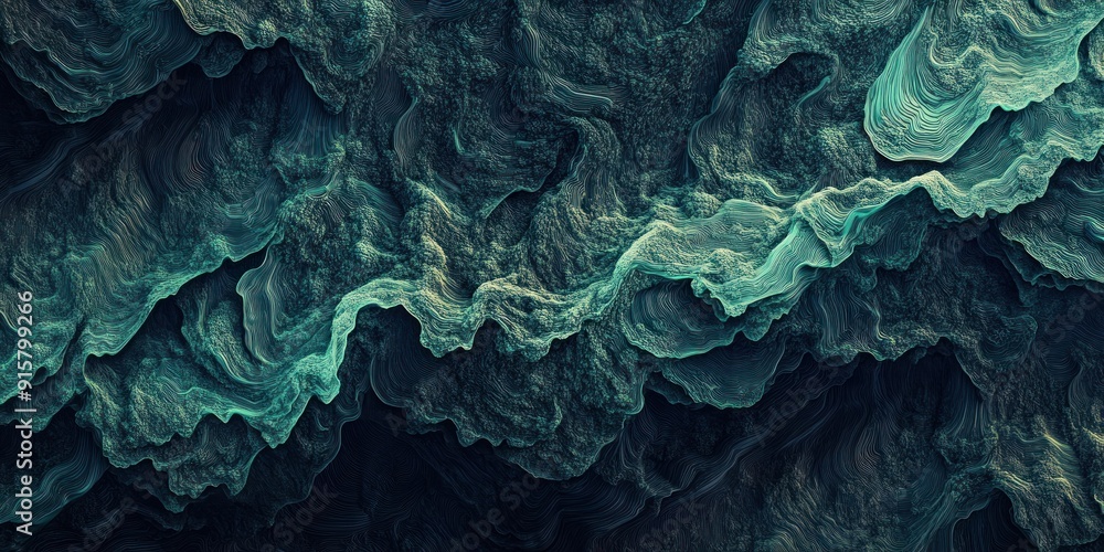 Abstract 3D Render of Teal and Green Swirls, Digital Art, Futuristic Landscape. Abstract 3D Render of Teal and Green Swirls, Digital Art, Futuristic Landscape.