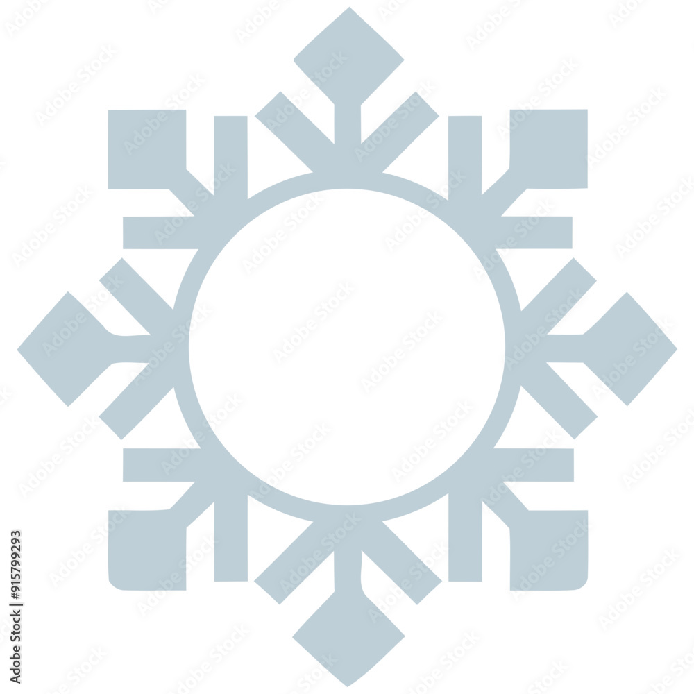 A white snowflake-shaped frame with a circular opening in the center A white snowflake-shaped frame with a circular opening in the center