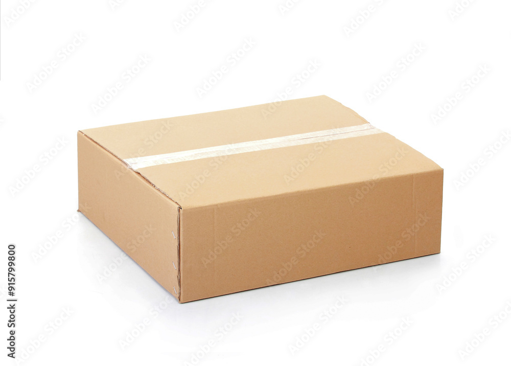 Closed cardboard box taped up Closed cardboard box taped up