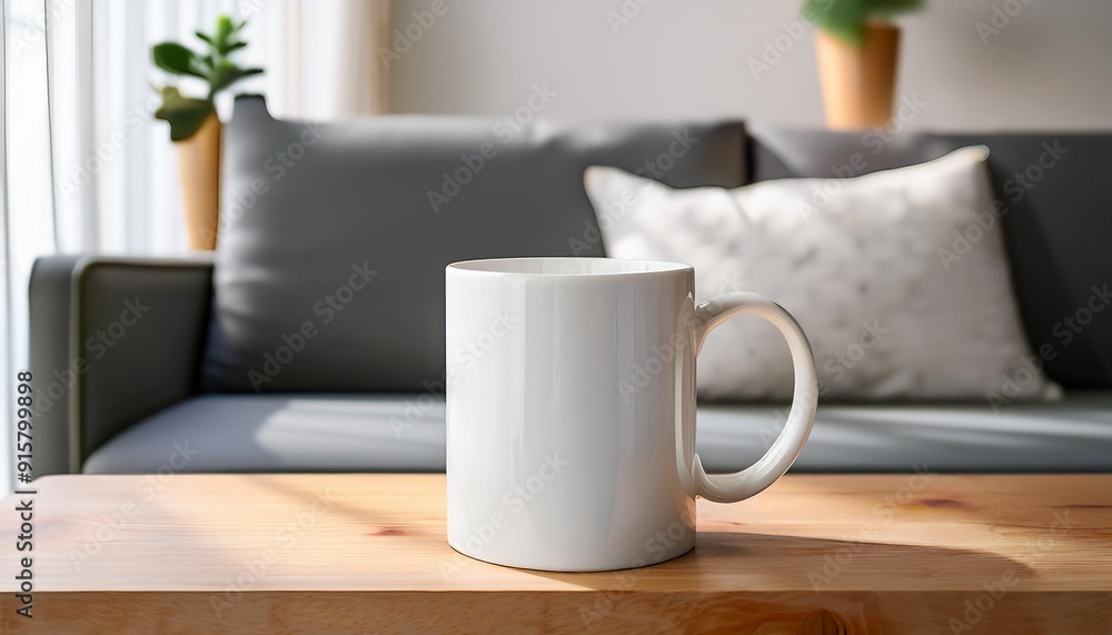 White ceramic mug in home interior, blank cup mockup White ceramic mug in home interior, blank cup mockup