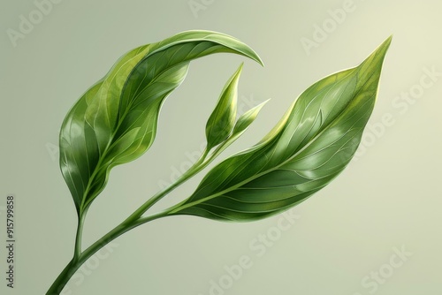 Emerging Green Leaves on Light Green Background - Nature, Growth, Freshness, Botanical Art, Minimalist Photography.
