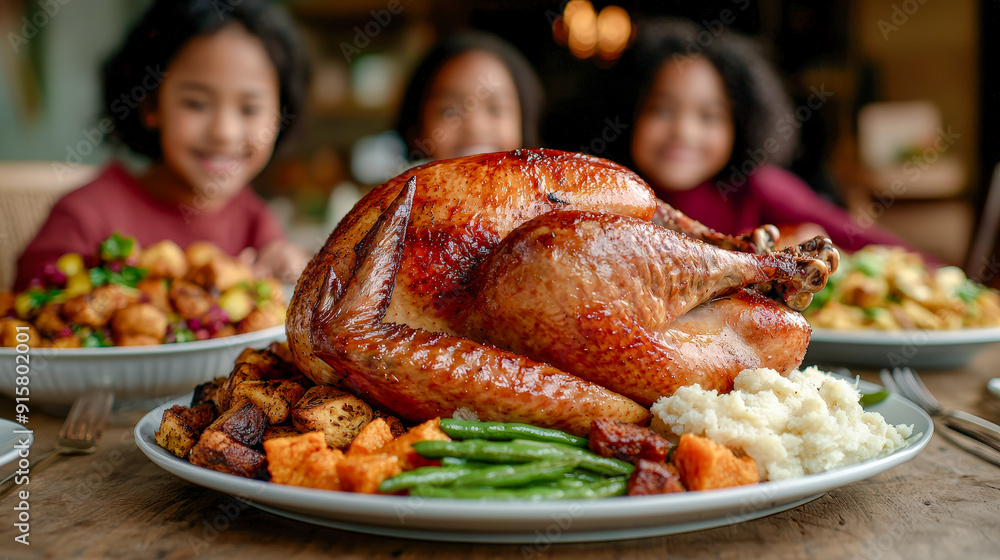 A Delicious Thanksgiving Feast A beautifully arranged traditional Thanksgiving meal featuring a roasted turkey ready to be enjoyed A Delicious Thanksgiving Feast A beautifully arranged traditional Thanksgiving meal featuring a roasted turkey ready to be enjoyed