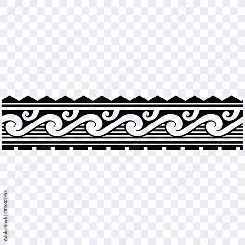 Polynesian pattern tribal tattoo border. Tribal tattoo geometric fore arm samoan band.Tattoo eps forearm samoan sleeve bracelet.Fabric seamless isolated hawaiian pattern on white background.