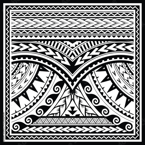 Polynesian tattoo tribal background design. Samoan pattern decorative wallpaper.