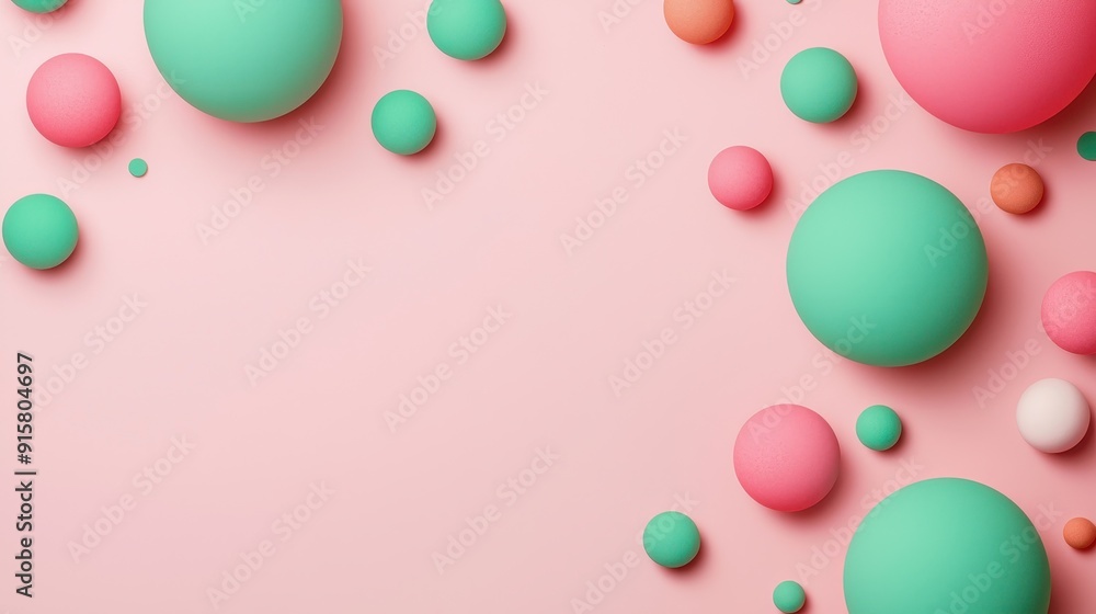Colorful and playful spheres scattered on a soft pink background, perfect for modern and vibrant design concepts. Colorful and playful spheres scattered on a soft pink background, perfect for modern and vibrant design concepts.