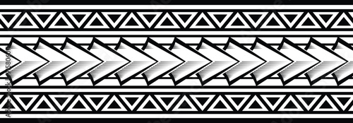 Polynesian tattoo design tribal border. Tribal design ethnic ornament maori band. Samoan Tattoo ribbon sleeve bracelet. Fabric seamless isolated hawaiian armband pattern on white background.