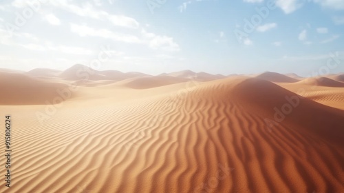 Stunning Desert Landscape with Rolling Sand Dunes Under a Clear Sky.