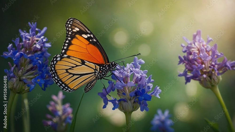 Obraz premium Beautiful Butterfly Enjoying Nectar from Flower