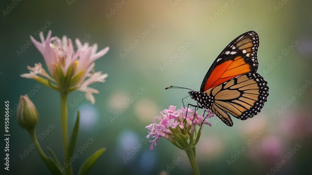 Beautiful Butterfly Enjoying Nectar from Flower Beautiful Butterfly Enjoying Nectar from Flower
