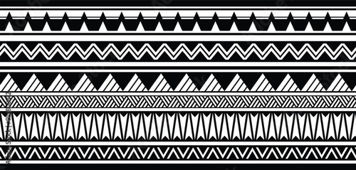 Polynesian pattern tribal tattoo border. Tribal tattoo geometric fore arm samoan band.Tattoo eps forearm samoan sleeve bracelet.Fabric seamless isolated hawaiian pattern on white background.