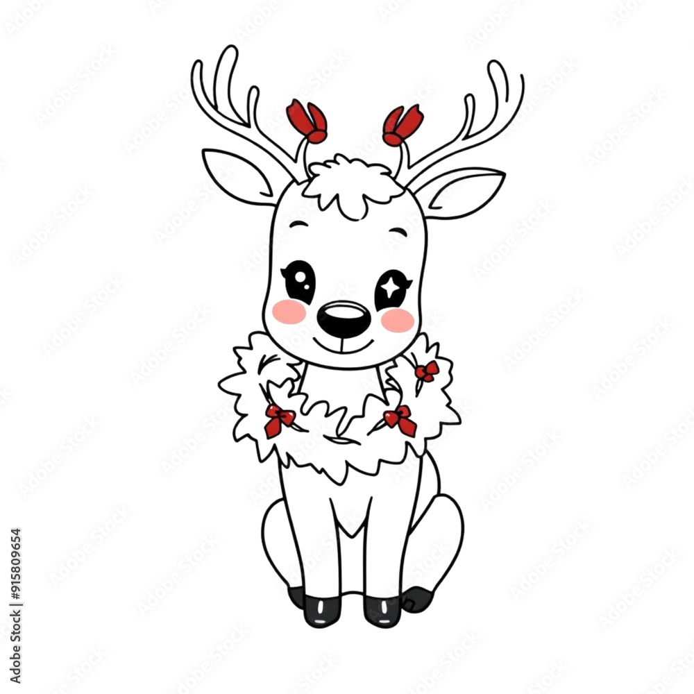 Coloring page outline of a cartoon smiling cute deer with flowers on an Isolated transparent background. generated with AI Coloring page outline of a cartoon smiling cute deer with flowers on an Isolated transparent background. generated with AI