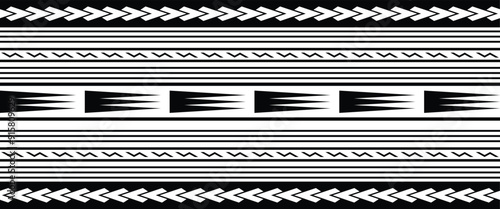 Polynesian tattoo design tribal border. Tribal design ethnic ornament maori band. Samoan Tattoo ribbon sleeve bracelet. Fabric seamless isolated hawaiian armband pattern on white background.