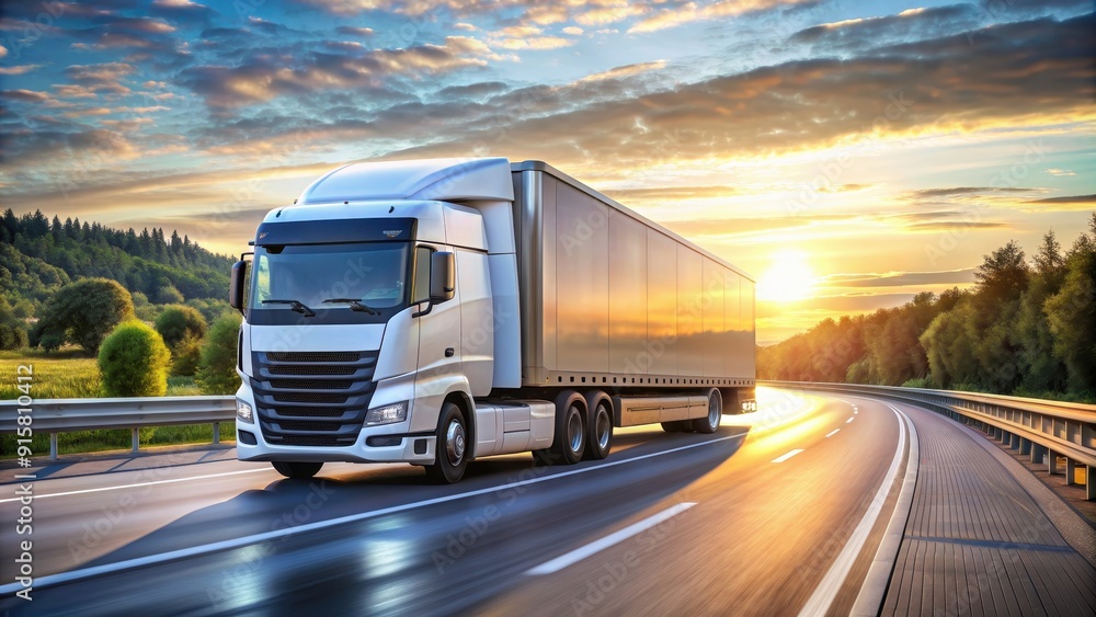 High-tech autonomous truck driving on a highway, autonomous, technology, trucking, transportation, vehicle High-tech autonomous truck driving on a highway, autonomous, technology, trucking, transportation, vehicle
