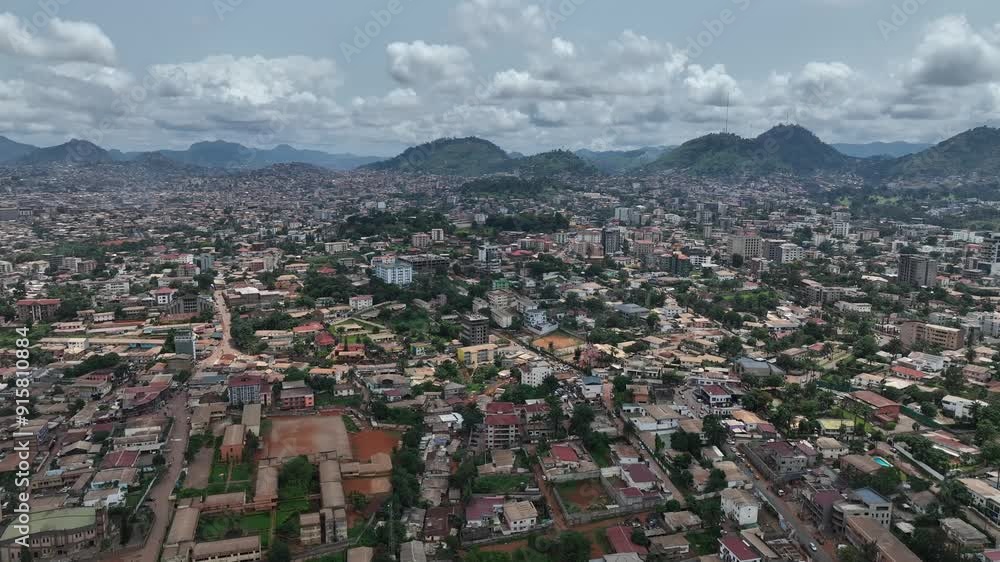 Aerial video of an urban scene of the streets of Yaounde in Estos Cameroon Aerial video of an urban scene of the streets of Yaounde in Estos Cameroon