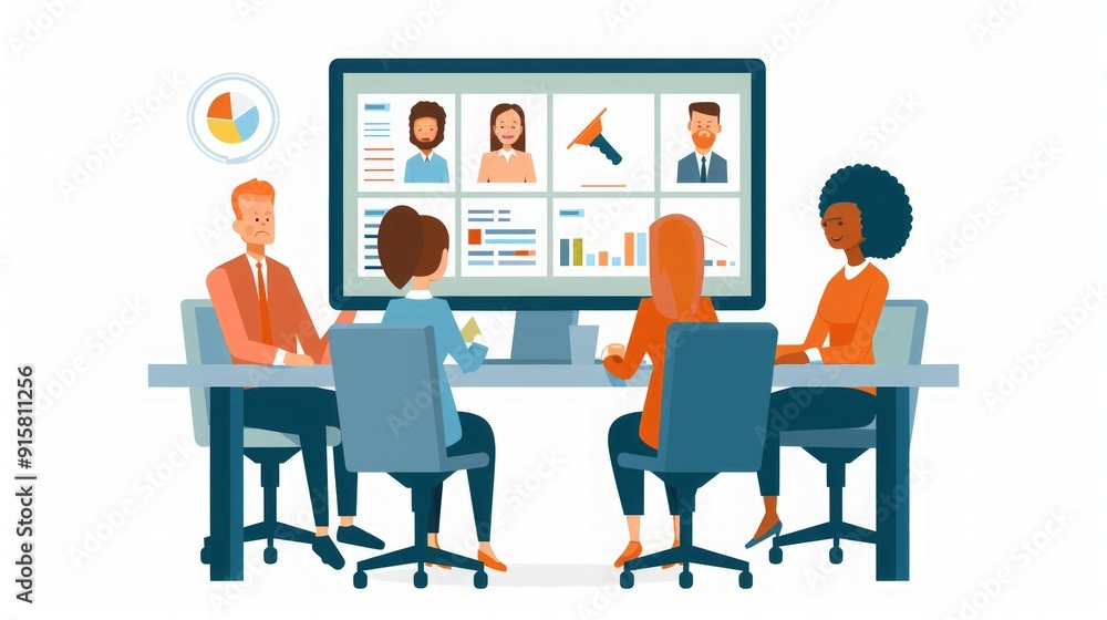 Diverse Team Discussing Business Data on Computer Screen Diverse Team Discussing Business Data on Computer Screen