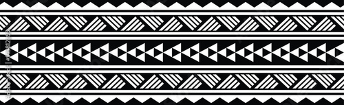 Polynesian tattoo design tribal border. Tribal design ethnic ornament maori band. Samoan Tattoo ribbon sleeve bracelet. Fabric seamless isolated hawaiian armband pattern on white background.