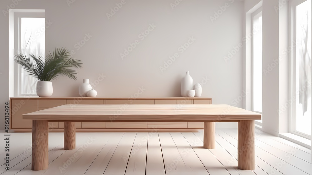Mock Up Frame In Home Interior Background, White Room With Natural Wooden Table and Decor, 3d Render, Vector illustration Mock Up Frame In Home Interior Background, White Room With Natural Wooden Table and Decor, 3d Render, Vector illustration