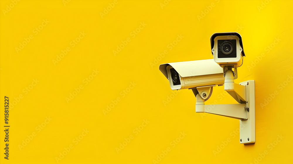 Surveillance Security Cameras Against Bright Yellow Background Modern Technology Surveillance Security Cameras Against Bright Yellow Background Modern Technology