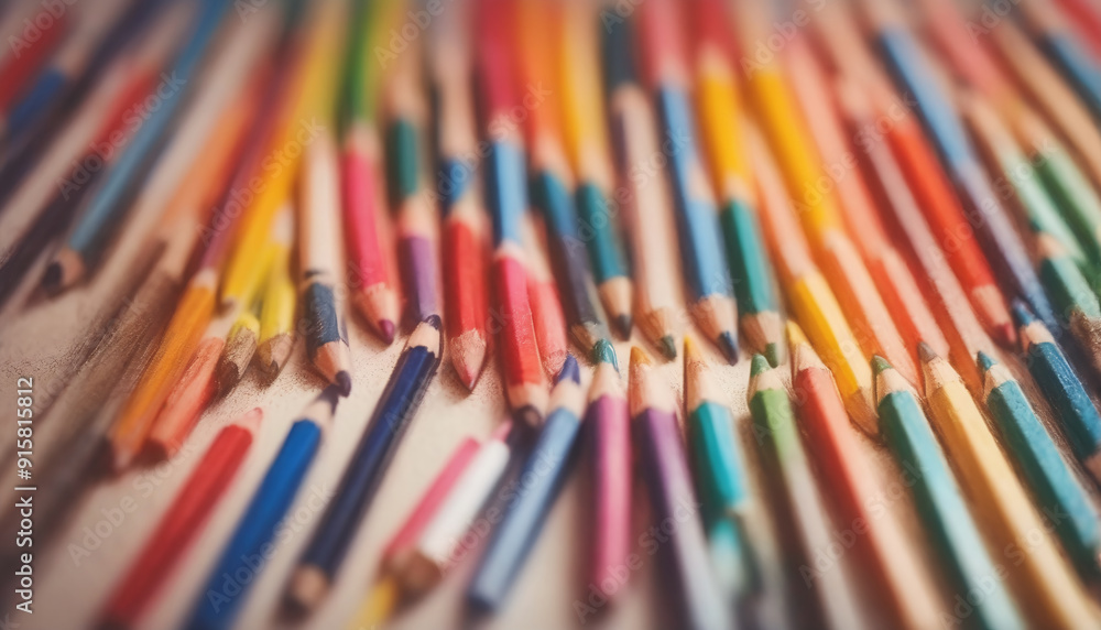 Fototapeta premium illustrative and colorful illustration of crayons and pencils in bright colors on white paper