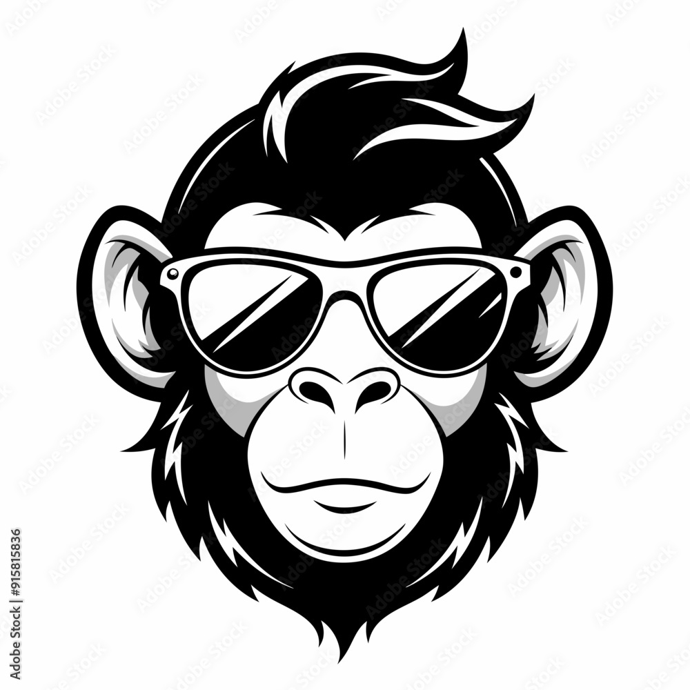 Obraz premium Silhouette Vector Monkey is wearing a sunglass, Monkey head is wearing a black sunglass illustration