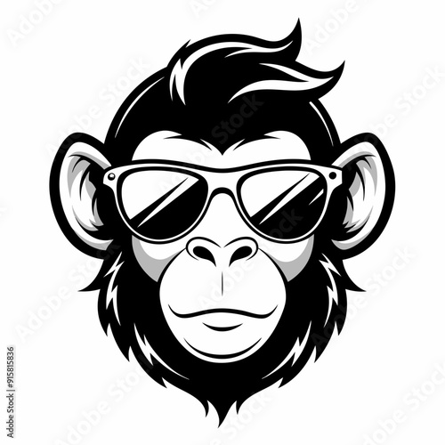 Silhouette Vector Monkey is wearing a sunglass, Monkey head is wearing a black sunglass illustration